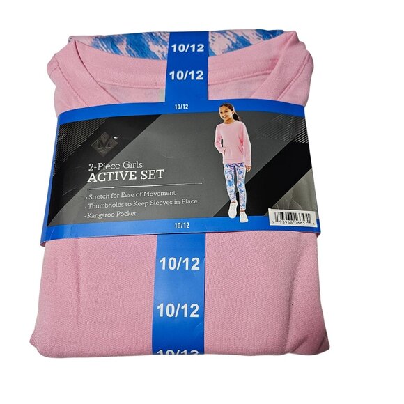 Members Mark 2 Piece Active Set Girls Size 10 12 Pink Thumbholes Kangaroo Pocket - Picture 1 of 3